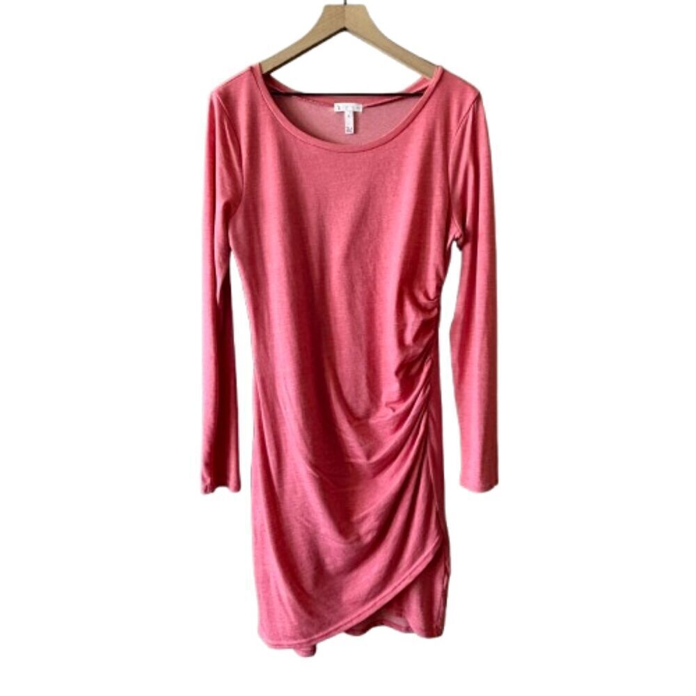 Women's XL Leith Long Sleeve Heathered Pink Scrunch Fitted Mini Dress